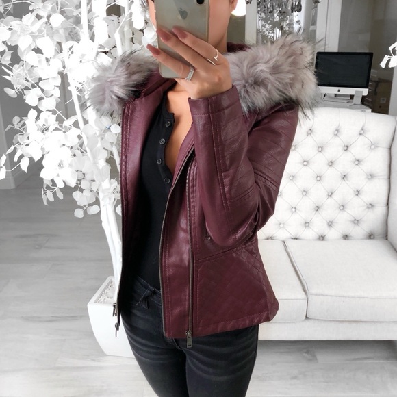 🆕🔃 PENELOPE Pinot Burgundy Vegan Leather Jacket - Picture 1 of 7